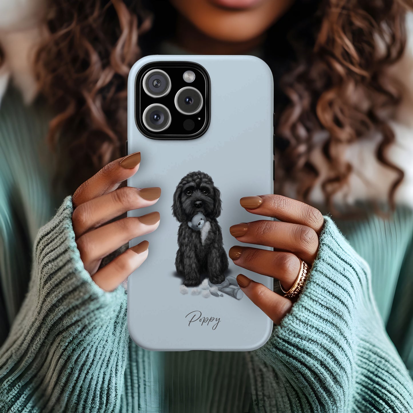 Personalised Black Cockapoo "Teddy Is Defeated" iPhone Tough Case