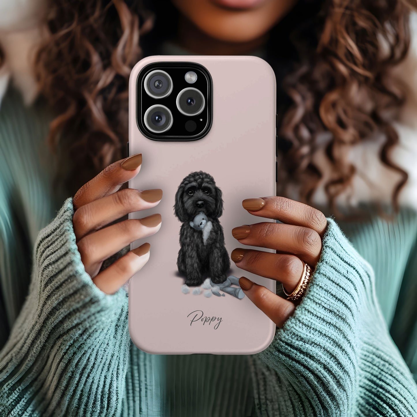 Personalised Black Cockapoo "Teddy Is Defeated" iPhone Tough Case