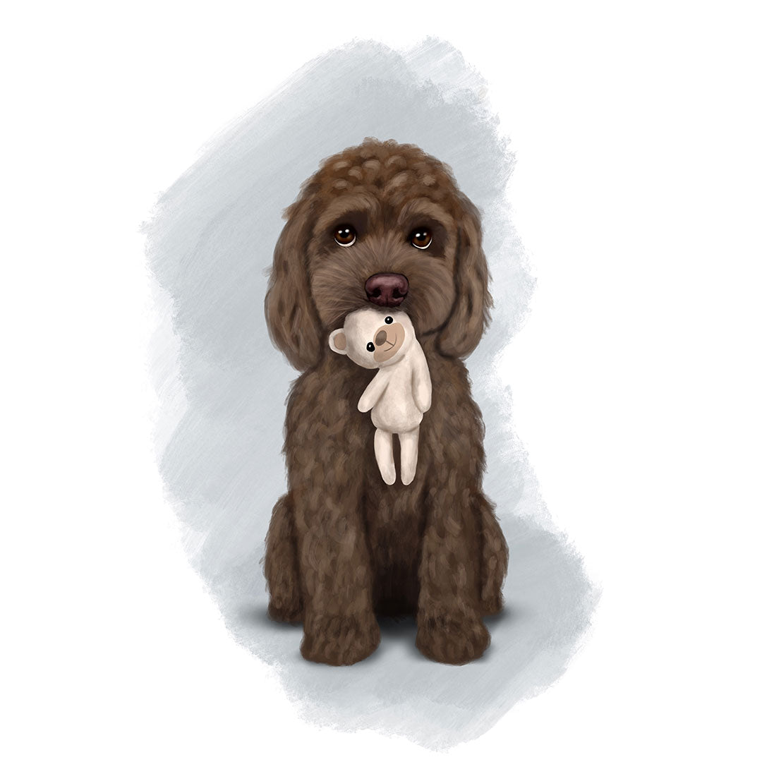 Chocolate Cockapoo with Teddy Mounted Print