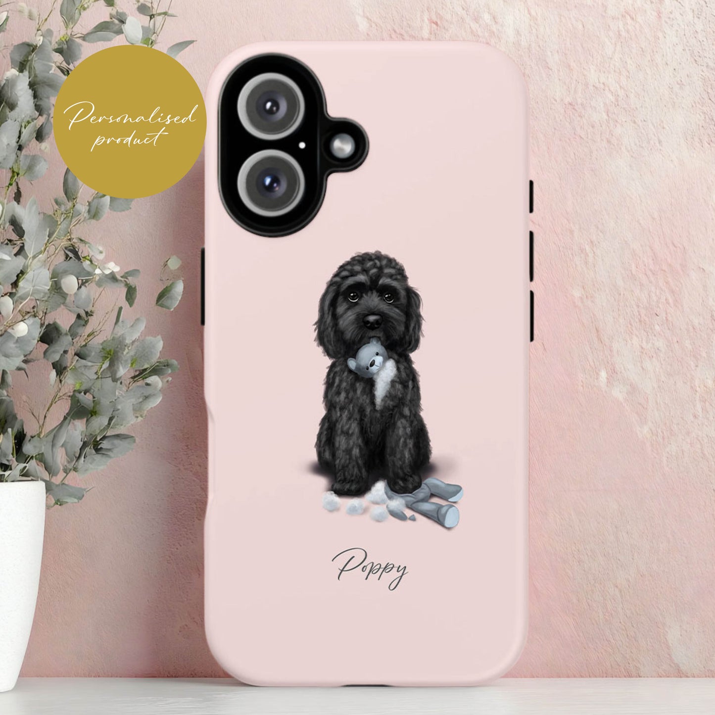 Personalised Black Cockapoo "Teddy Is Defeated" iPhone Tough Case