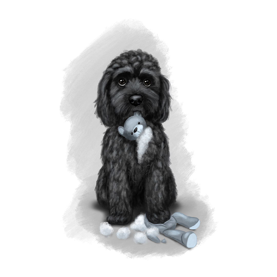 Personalised Black Cockapoo - The Teddy is Defeated - Mounted