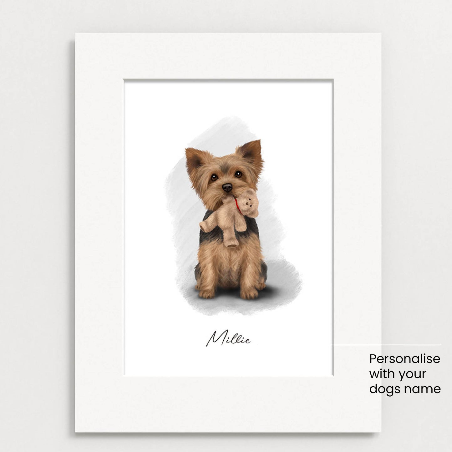 Personalised Yorkshire Terrier with Teddy Mounted Print