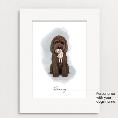 Personalised Chocolate Cockapoo with Teddy - Mounted