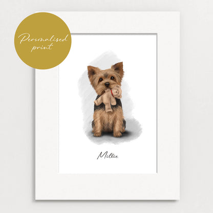 Personalised Yorkshire Terrier with Teddy Mounted Print